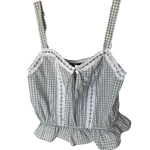 Self Esteem Gingham‎ Lace Trim Green Crop Top, L
